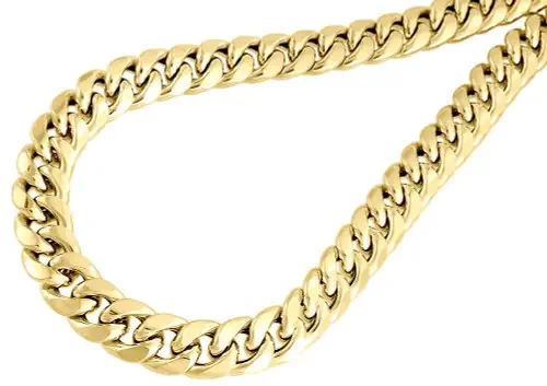 10K Yellow Gold Semi Hollow 11 MM Miami Cuban Link Necklace Chain 30 – 38 inch