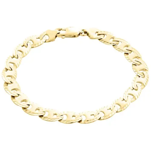 10K Yellow Gold Solid Puff Gucci / Mariner 8.25mm Matte Fancy Link Bracelet 8.5″