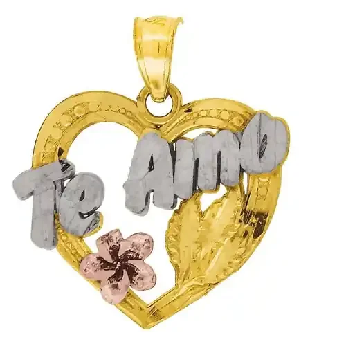 10K Yellow Gold Te Amo Pendant 0.80″ Cut Out Charm
