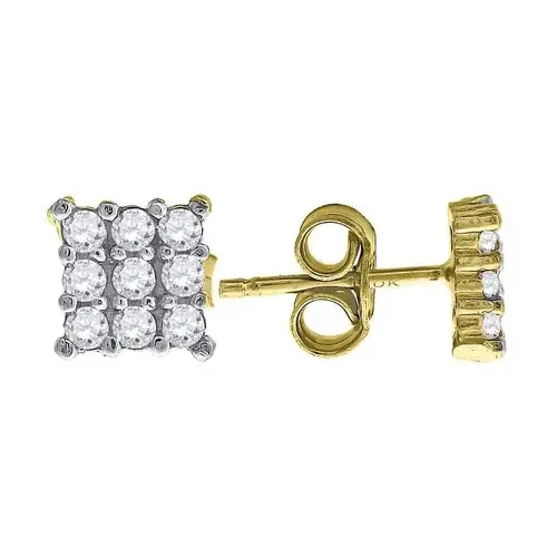 10K Yellow Gold Three Row Square CZ 0.26″ Stud Push Back Earrings