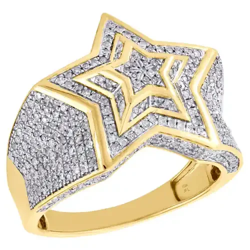 10K Yellow Gold Triple Tier Super Star Frame Diamond Pinky Ring 19mm 1.33 CT.