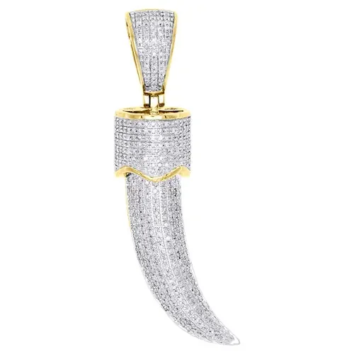 10K Yellow Gold White Diamond Elephant Pendant 2.10″ Pave Charm 1.08 CT.
