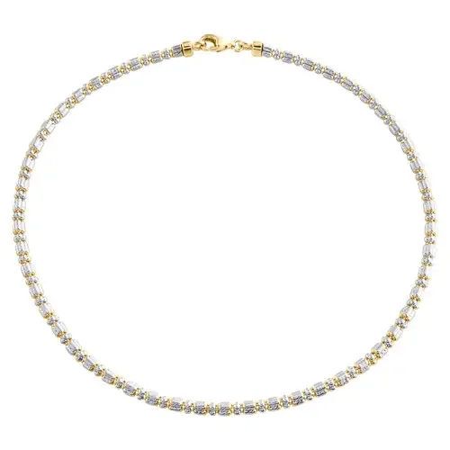 10K Yellow White Gold Two Tone 2mm Diamond Cut Ice Bead Link Bracelet 9-10 Inch