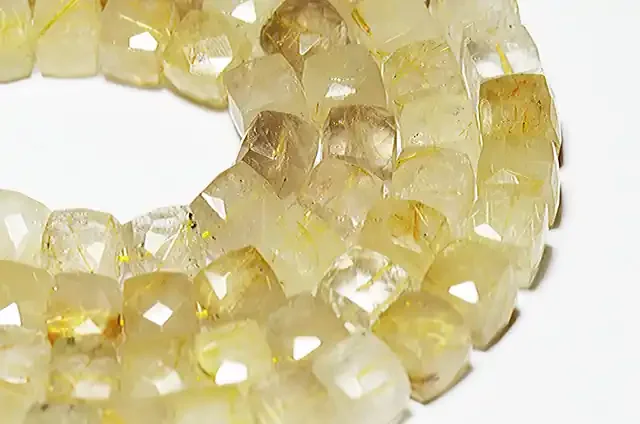 10mm GOLDEN RUTILE QUARTZ faceted cube beads 8