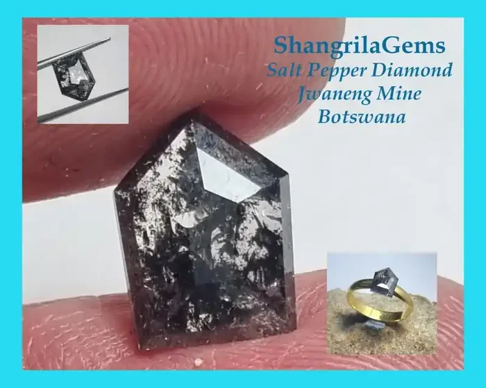 11.25mm 2.03ct Shield Geometric Salt Pepper diamond Botswana