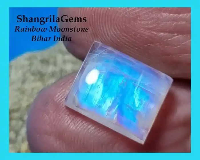 11.7mm rectangle oblong rainbow moonstone 11.7 by 9.5 by 4mm 4.8ct