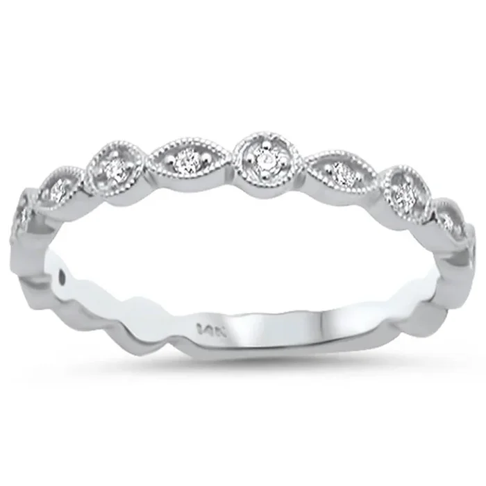 .11ct 14k White Gold Stackable Wedding Anniversary Diamond Rinze 6.5