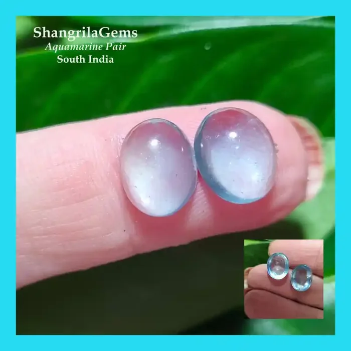 11mm Aquamarine oval cabochon Pair 7.43ct