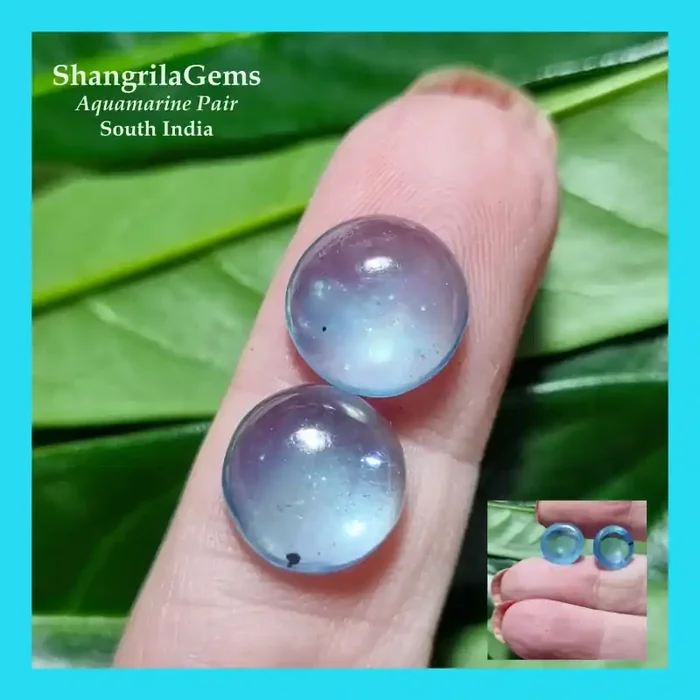 11mm Aquamarine round cabochon Pair 9.12ct