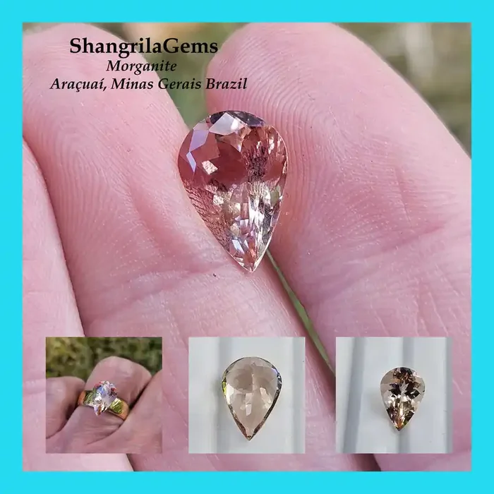 12.45mm Morganite pear drop shape faceted gemstone VVS 3.21ct