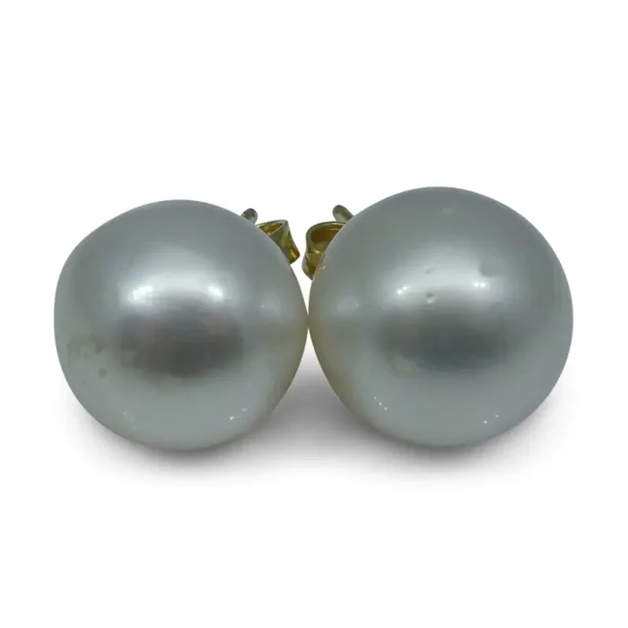 12mm White South Sea Pearl Earrings in 14k Yellow Gold