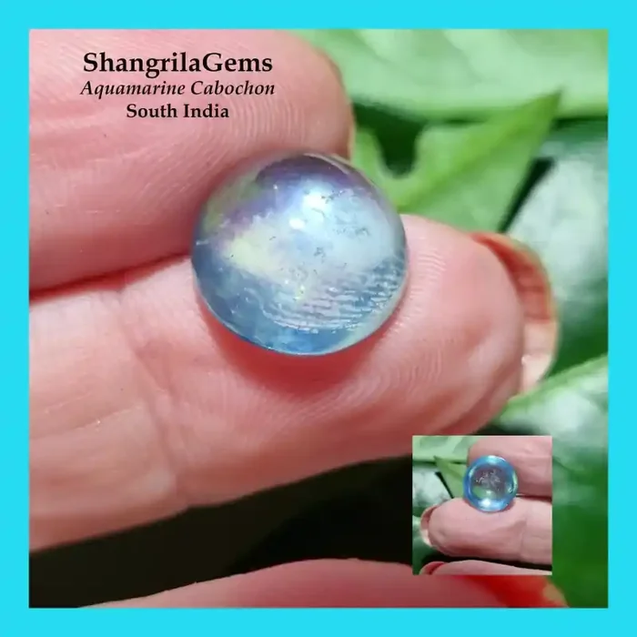 13.1mm Aquamarine Round cabochon 8.6ct untreated 13.1 by 6.95mm