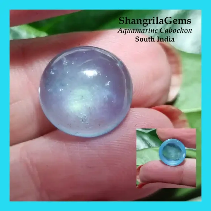 14.3mm Aquamarine Round cabochon 9.94ct untreated 14.3 by 6.8mm