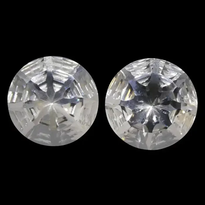 14.56ct Round White Quartz Fantasy/Fancy Cut Pair