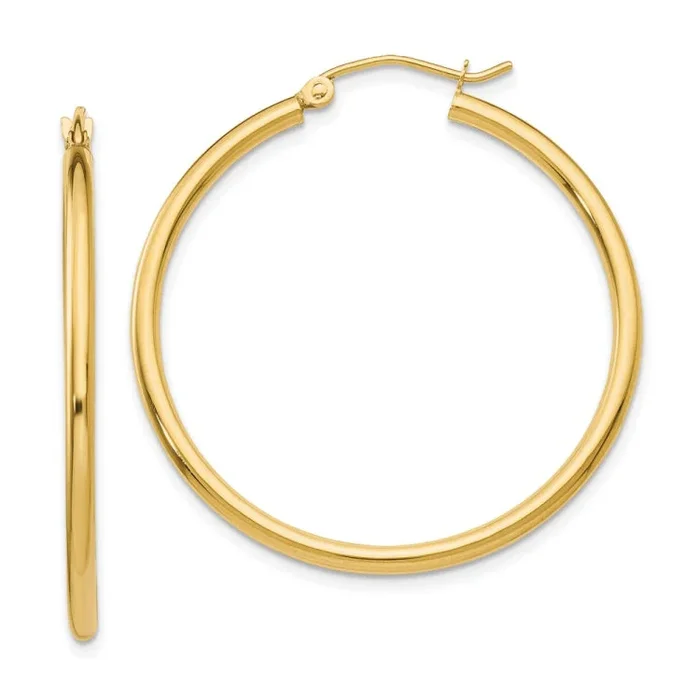 14k 2x35mm Polished Tube Hoop Earrings