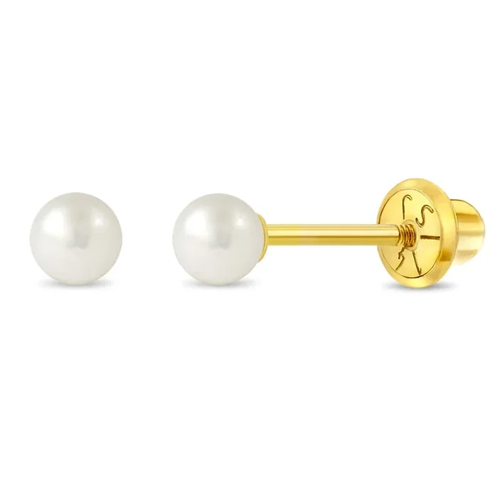 14k Classic 4.5mm Cultured Pearl Children’s Earrings – Screw Back