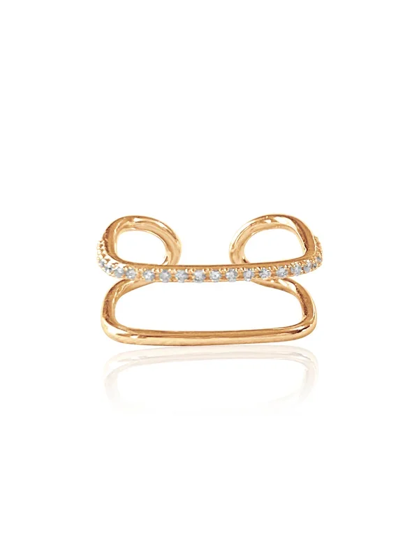 14k Diamond Double Band Adjustable Square Ring