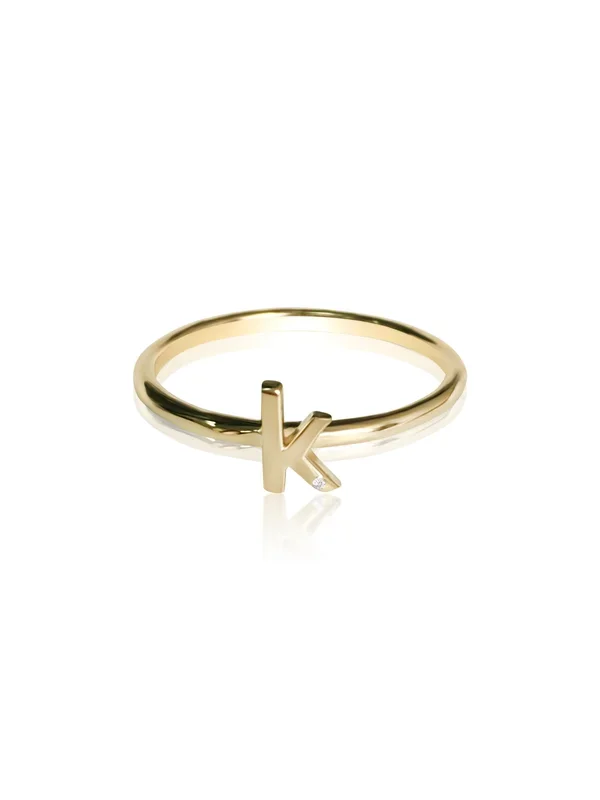 14K Diamond Initial Stackable Ring