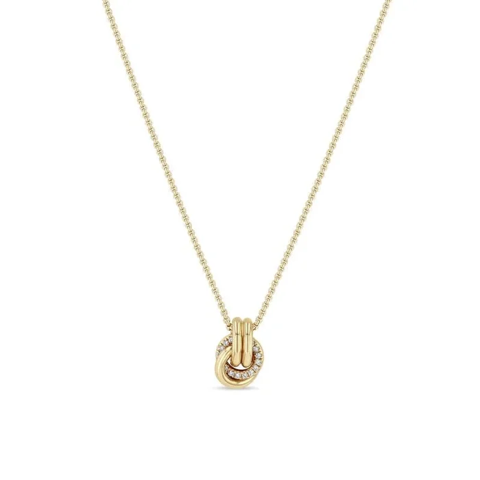 14k Double Linked Pavé Diamond Knot Necklace