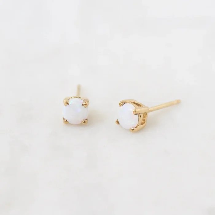 14k Gold 4mm Prong Set Opal Stud Earrings
