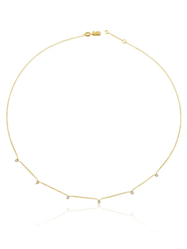 14k Gold Dangling Prong Mini Diamond Necklace