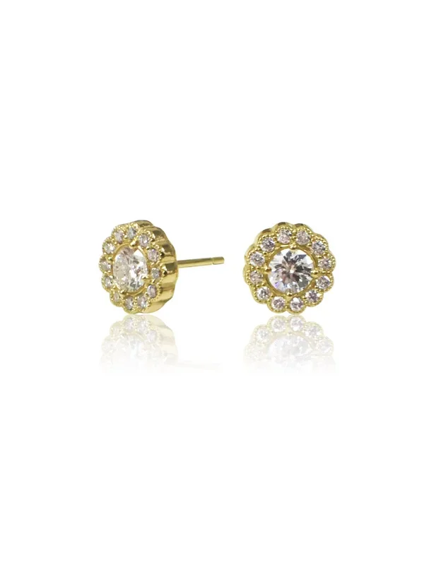 14K Gold Diamond Cluster Earrings