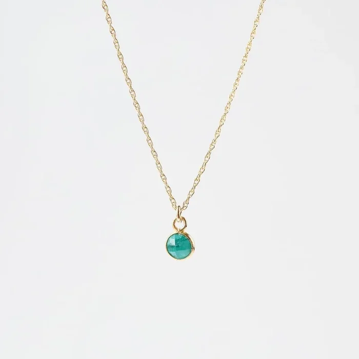 14k Gold Filled Chain with 6mm Bezel-Set Green Chalcedony