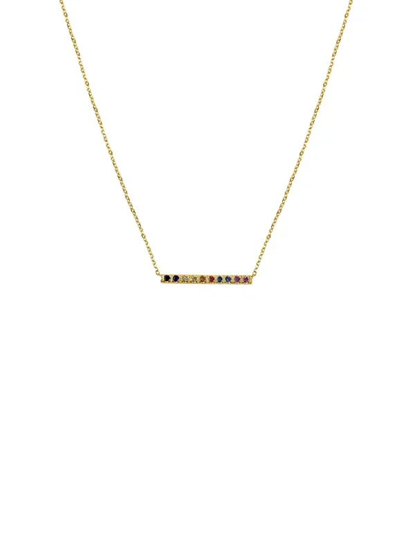 14K Gold Mini Micro pave Sapphire Bar Necklace