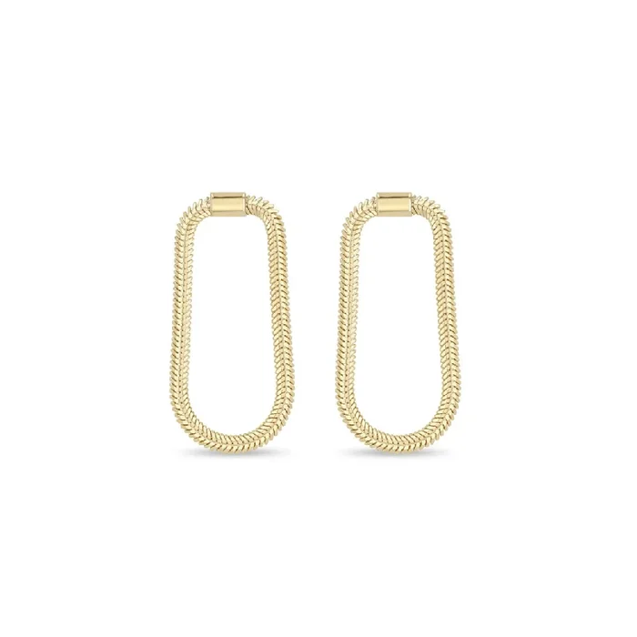 14K Gold Small Oval Snake Chain Loop Earrings