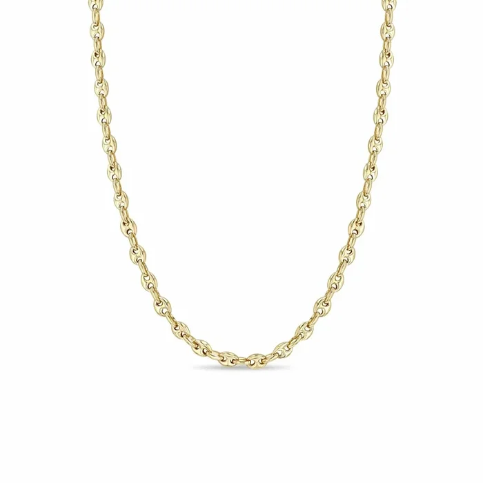 14k Gold Small Puffed Mariner Chain Necklace 14-16″