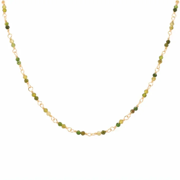 14k Hand-Tied Natural Green Tourmaline Gemstone Necklace