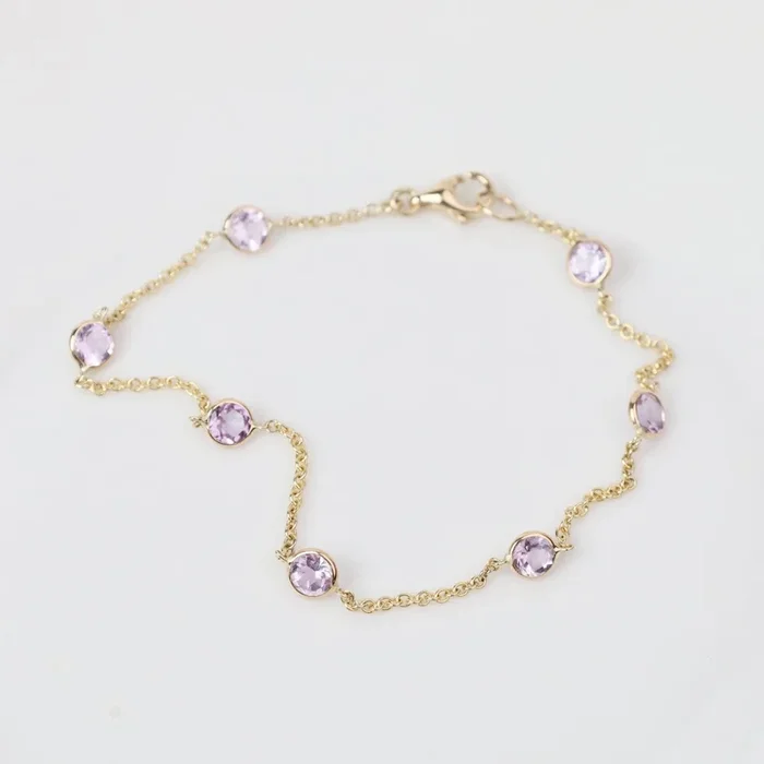 14K Pink Amethyst 7 Station Bracelet