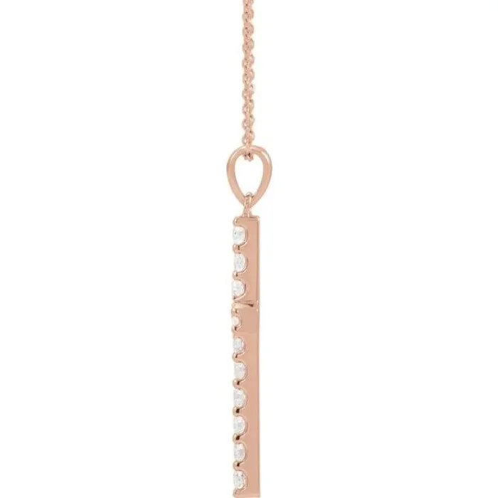 14K Rose 1/10 CTW Lab-Grown Diamond Cross 18″ Necklace