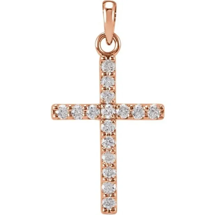 14K Rose 1/10 CTW Natural Diamond Cross Pendant