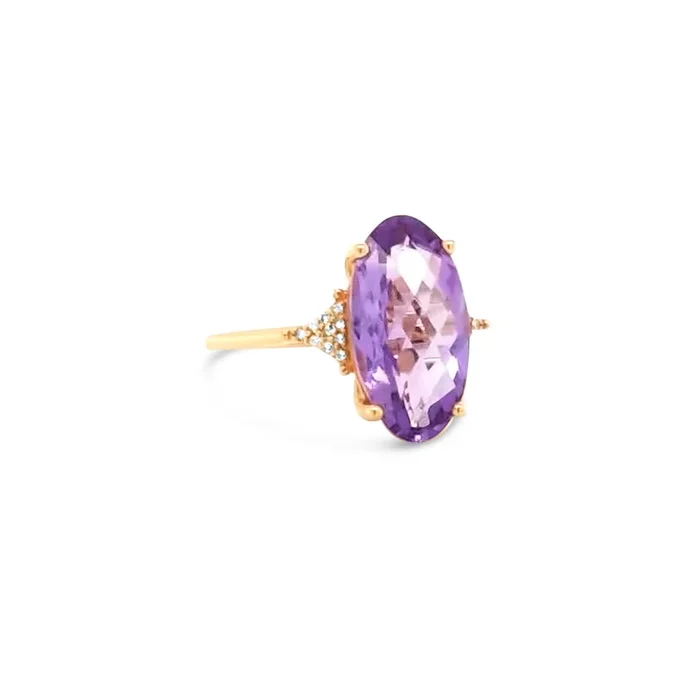 14K ROSE GOLD .10 CTW DIAMOND OVAL AMETHYST RING
