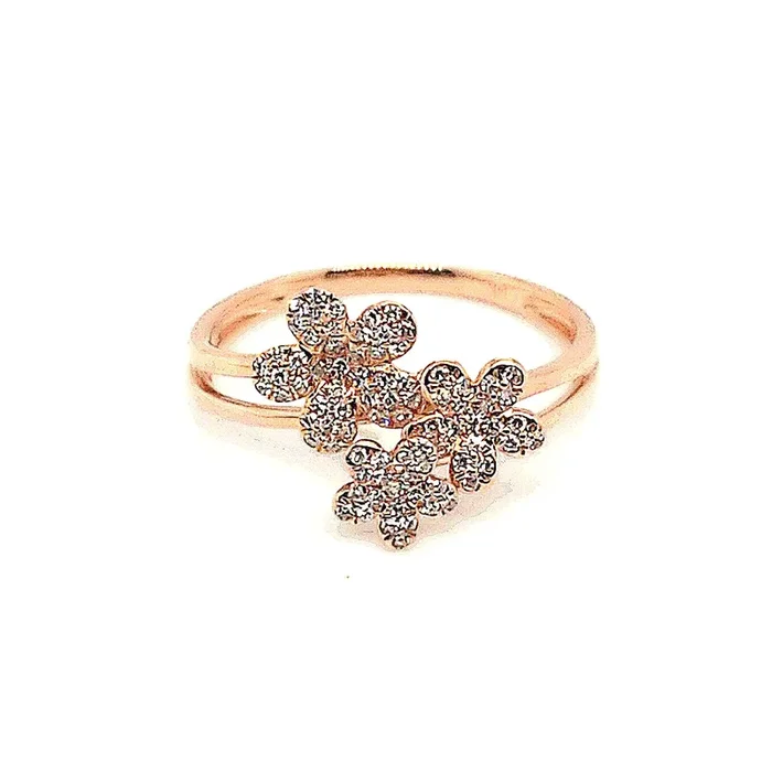 14K ROSE GOLD .22 CTW DIAMOND PAVE THREE FLOWER BYPASS RING