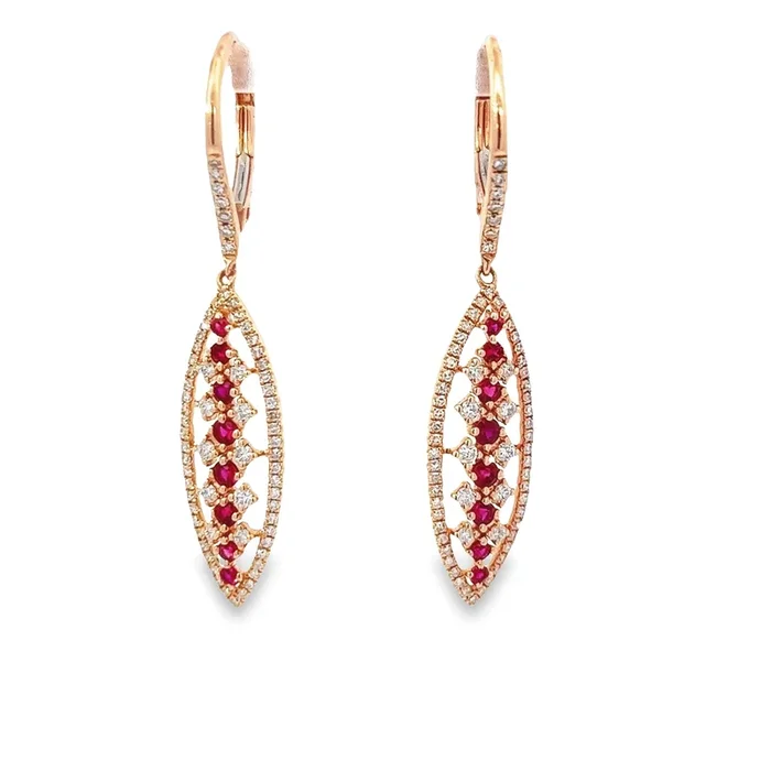 14K ROSE GOLD .91 CTW DIAMOND & RUBY MARQUISE DANGLE EARRINGS