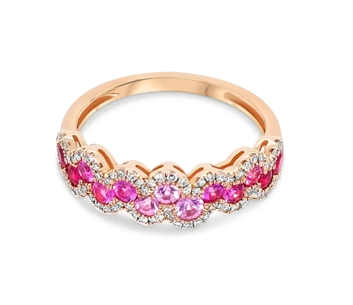 14K ROSE GOLD DIAMOND AND PINK SAPPHIRE OMBRE RING