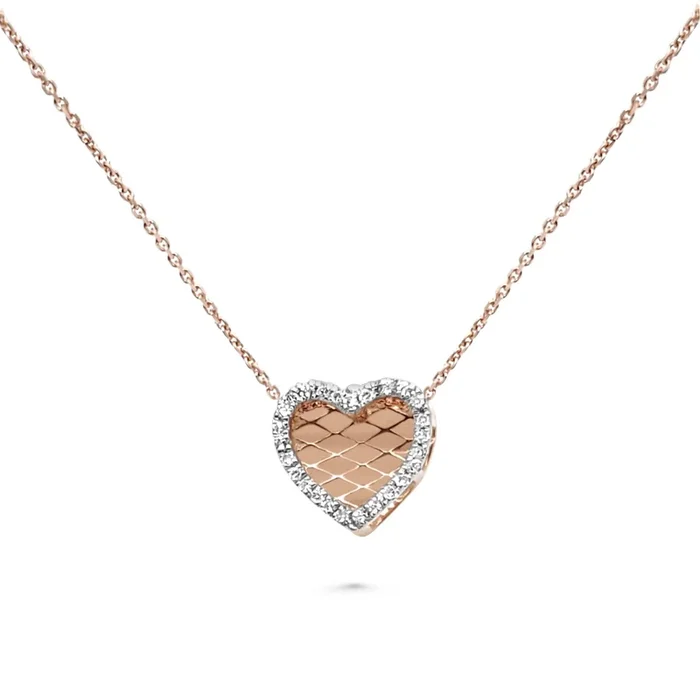 14K ROSE GOLD DIAMOND HALO HAMMERED HEART PENDANT