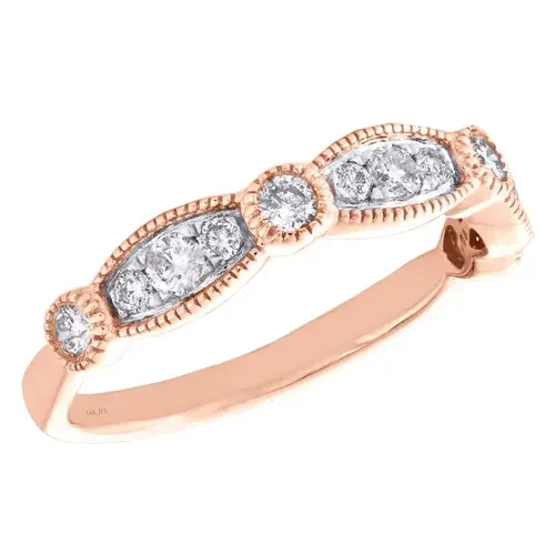 14k Rose Gold Diamond Wedding Band Stackable Milgrain Anniversary Ring 1/2 CT.