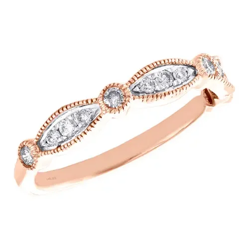 14k Rose Gold Diamond Wedding Band Stackable Milgrain Anniversary Ring 1/3 CT.