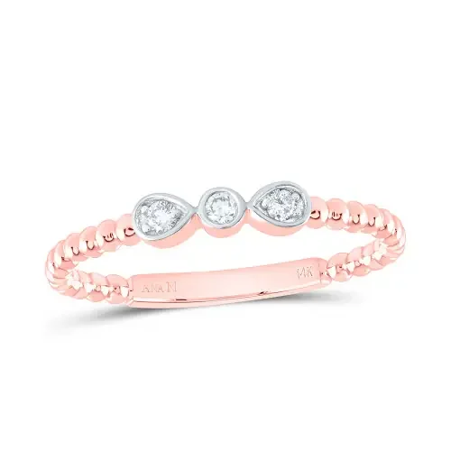 14K Rose Gold Natural Diamond Band Circle & Teardrop Anniversary Ring 1/12 CT