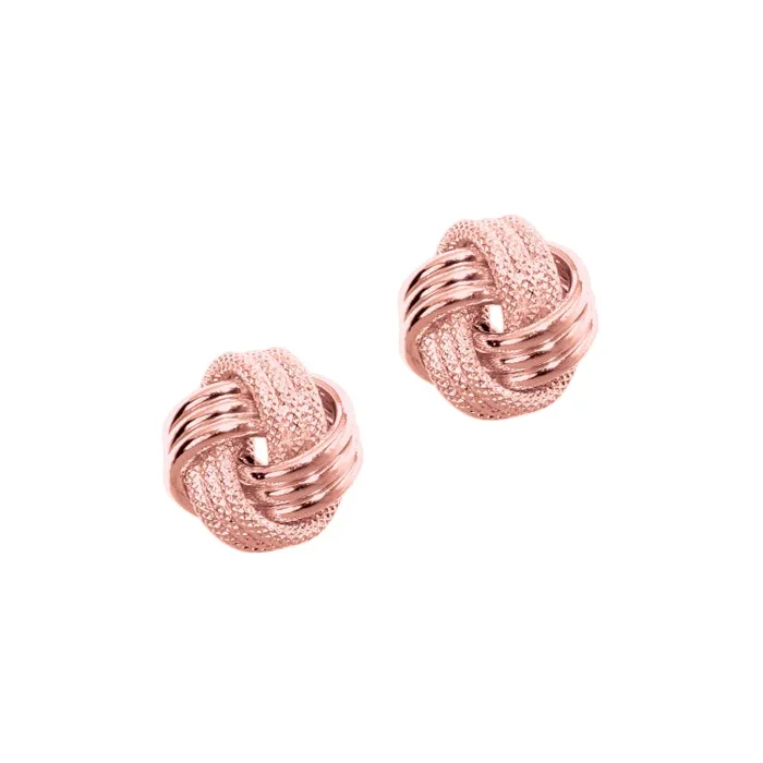 14K Rose Gold Polished & Diamond Cut Love Knot Stud Earring