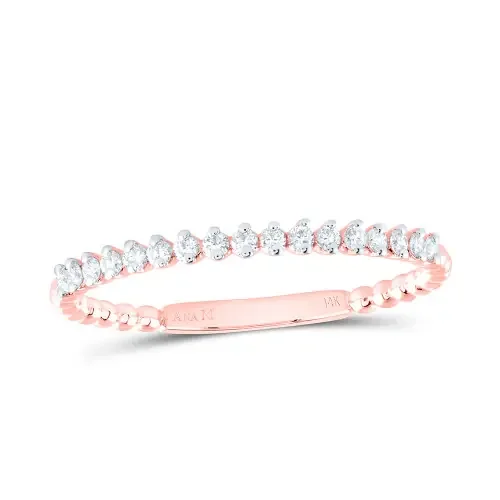 14K Rose Gold Real Diamond 2mm Bead Band Classic 1 Row Anniversary Ring 1/6 CT
