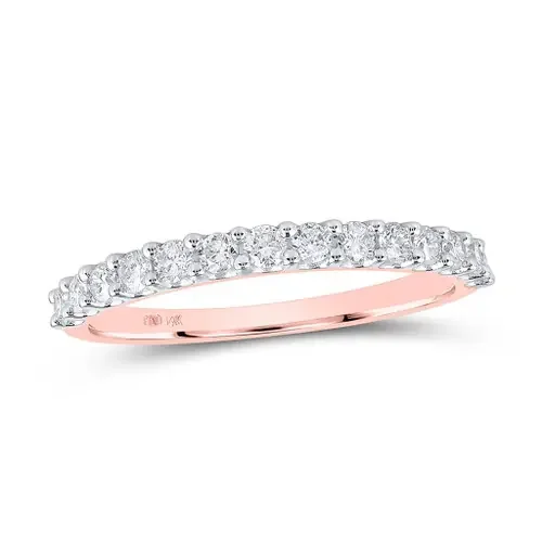 14K Rose Gold Real Prong Set Diamond 1 Row Wedding Band Anniversary Ring 1/2 CT