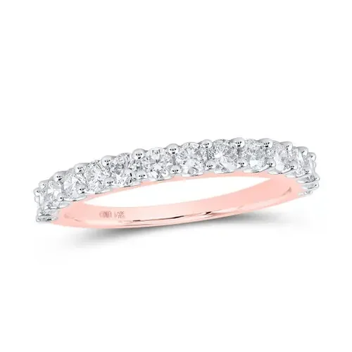 14K Rose Gold Real Prong Set Diamond 1 Row Wedding Band Anniversary Ring 7/8 CT