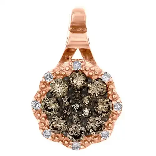 14K Rose Gold Round Brown Diamond Cluster Pendant 0.50″ Statement Charm 1/4 CT.