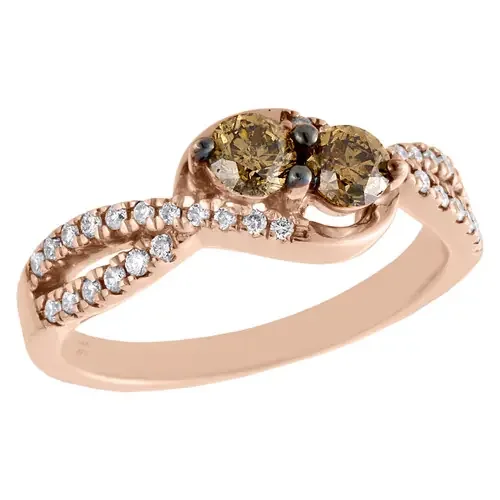 14K Rose Gold Two Stone Solitaire Diamond Engagement Ring Ladies Bypass 0.75 CT.
