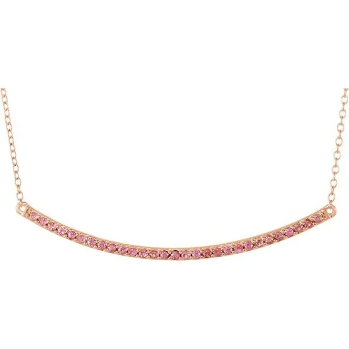 14K Rose Natural Pink Sapphire Bar 16-18″ Necklace
