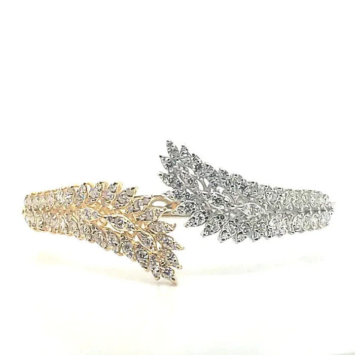 14K TWO TONE 3.12 CTW BYPASS LEAF BANGLE